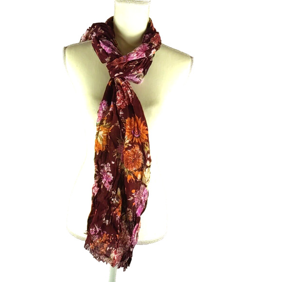 Women's Rectangle Scarf 14" X 68 " Maroon Orange Pink Fall - Picture 3 of 7